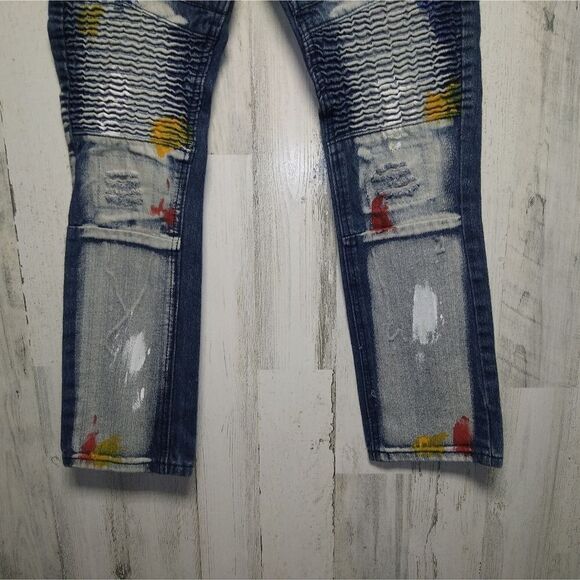 GS-115 Paint Splatter Moto Distressed Jeans Boys 14 - Picture 2 of 9